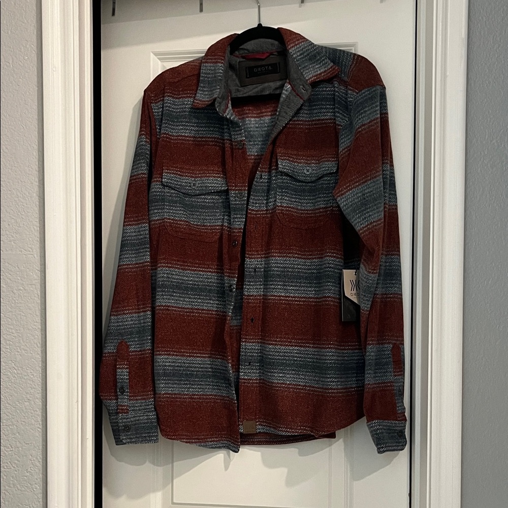 Dakota Grizzly Rusty Casual Button Down Shirt - Red and Gray Stripes